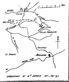 Map showing the area where the 16th Devons were involved in the battle for Beersheba