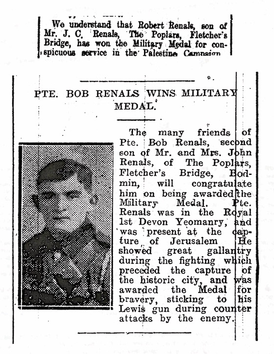 Cornish Guardian β Bob's Military Medal award reports