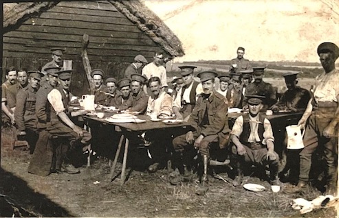 Bob Renals and his troop at dinner, Colchester, September 1914