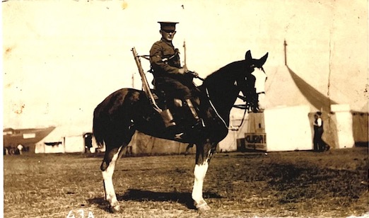 Bob Renals mounted and fully equipped, Larkhill Camp, Salisbury Plain, May 1913