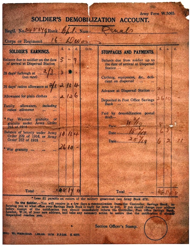 Bob's Demobilisation Account