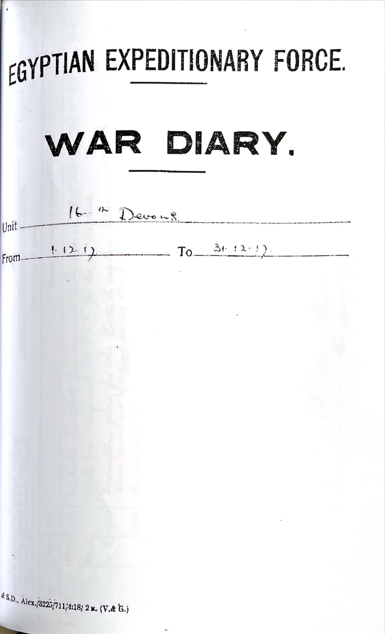 Frontispiece of the Egyptian Expeditionary Force unit war diary