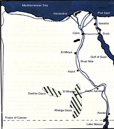 Map of Egypt and the Western Desert showing the area where the Devons spent the first twelve months as part of the Egyptian Expeditionary Force