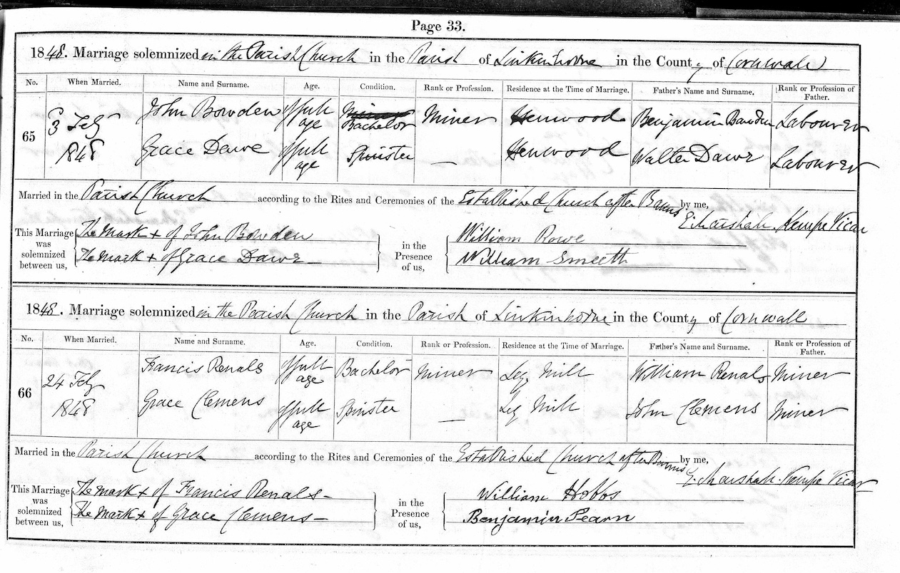 Francis Renals Grace Clemens marriage