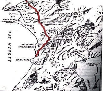 Close-up map of the Lala Baba area, Suvla Bay
