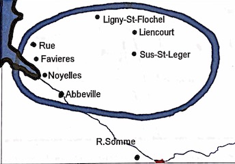 Map showing locations around the Somme where the Devons were deployed