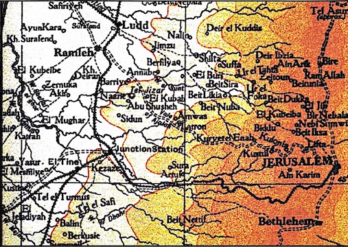 The area north-west of Jerusalem in which the Devons operated during the last five months of their time in Palestine