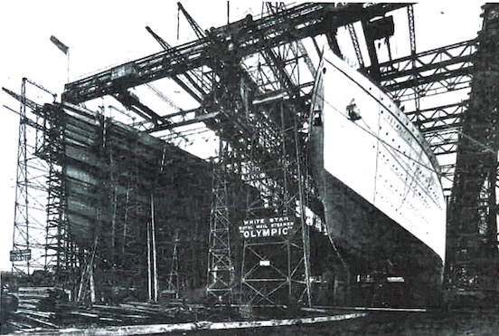 Photograph of Olympic and Titanic under construction at Harland and Wolff shipyard Belfast