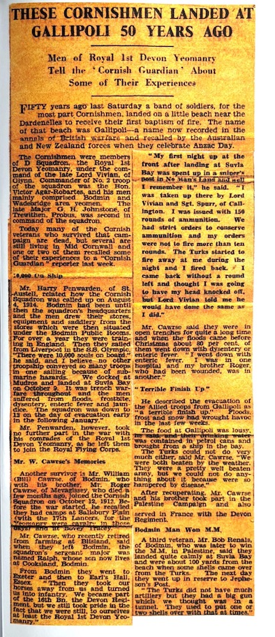Press cuttings from the Cornish Guardian