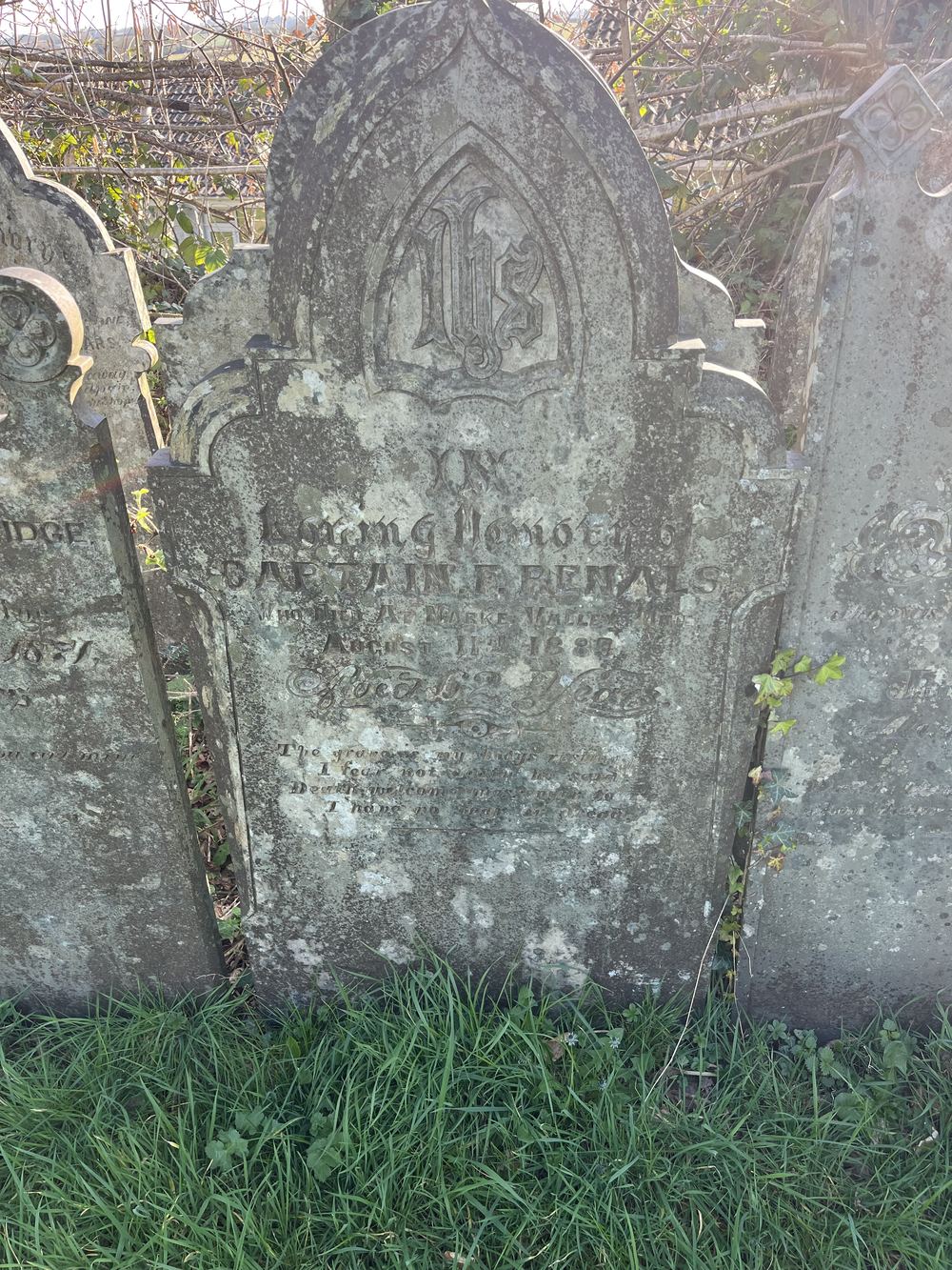 Headstone of Captain F. Renals, Rilla Mill Methodist churchyard