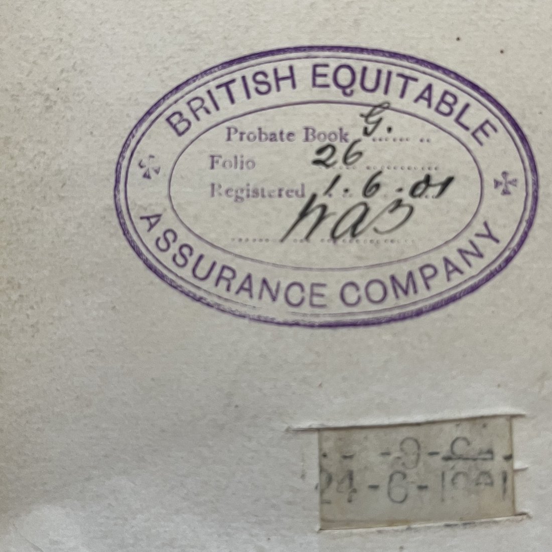 British Equitable Assurance Company stamp on the Grant of Probate
