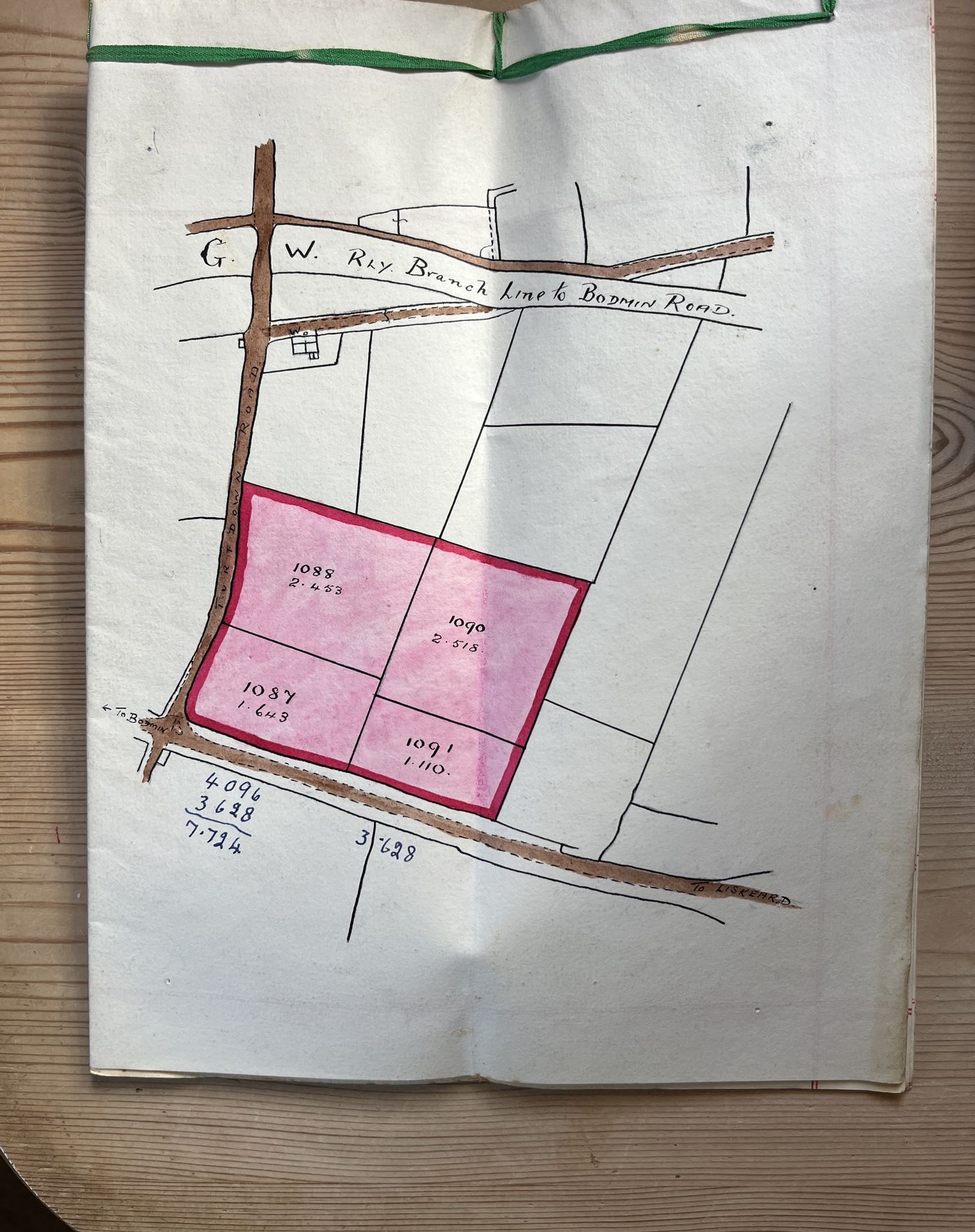 Plan of four fields at Turfdown, from the 1929 renewal lease