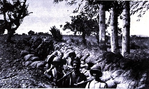 A trench at the foot of Chocolate Hill