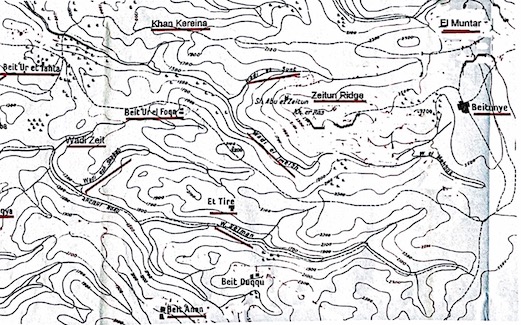 Larger scale map of the area north-west of Jerusalem