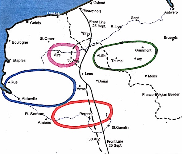 Map of France and Belgium showing divisional service areas